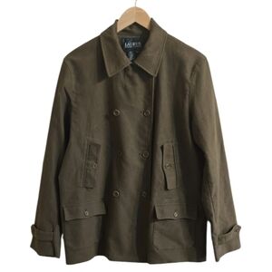 Lauren Ralph Lauren Double Breasted Faux Suede Olive Green Jacket. Size Large